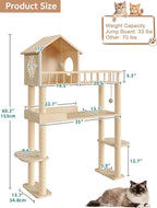 Wood Cat Tower for Automatic Litter Box, 4 Tier Cat Tree, 60 Inch | Multi-Level Solid Wood Cat Tree for Indoor Large Cats, Tall Cats Scratching Post Furniture w/Cats House, Burlywood