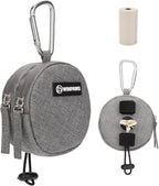 Dog Poop Bag Holder for Leashes- Dog Treat Pouch with Waterproof Zipper,Puppy Training Small Bag with Carabiner & Bungee Toggle,Two Pockets for Dry or Wet Treats-Pet Travel Walking Essentials (Grey)