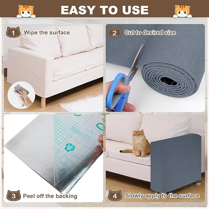 78.7"x15.8" Cat Scratching Mat Self Adhesive Furniture Protector Trim Fit | Stop Cat Scratching Furniture With Thick Felt Protector, Strong Adhesive, Easy Trim, Protects Couch Sofa Wall Instantly