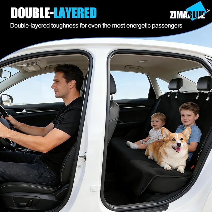 ZIMABLUE Waterproof Towel Rear Seat Cover for Cars, SUVs, Trucks & Sedans, Heavy Duty Sweat Towel Back Seat Protector for Post-Gym, Beach, Dogs & Kids, Machine Washable, Non-Slip, Black, 55" x 59"