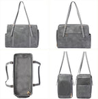 Lasaviin Fashion Dog Purse Pet Carrier Leather Bag for Small Dogs Cats Puppy, Portable Tote Bag Airline Approved Soft-Sided Carriers (Grey)