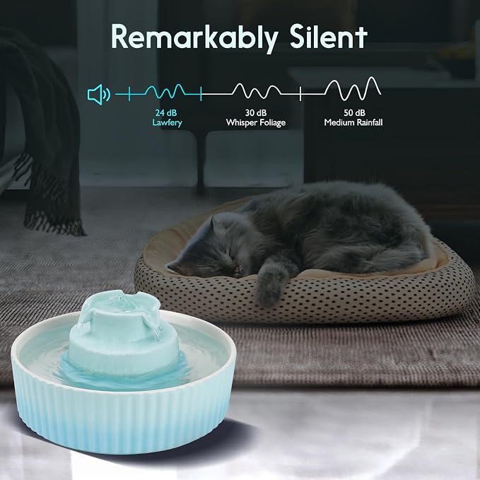 Lawfery Ceramic Cat Water Fountain, 2.1L/71oz Cupcake Pet Fountain | 3 Carbon Filters, 2 Quiet Pumps, Heavy Ceramic Body, and 360° Drinking Area, Drinking Bowl for Indoor Cats and Small Dogs