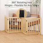 Wooden Freestanding Foldable Dog Gate, 24 Inch Height 4 Panel Pet Gate No Drill for Doorways Stairs, Fully Assembled Indoor Puppy Fence (Wood Color, 80" W x 24" H)