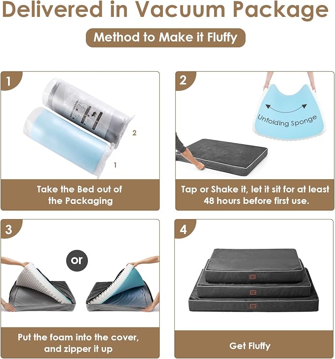 EHEYCIGA Extra Large Memory Foam Dog Bed Mat, 44x32Inch, Dark Grey | High Density Egg Crate Foam, Waterproof Liner, Washable Removable Cover, Non-Slip Bottom, Fits Floor, Camping, Sofa and Car