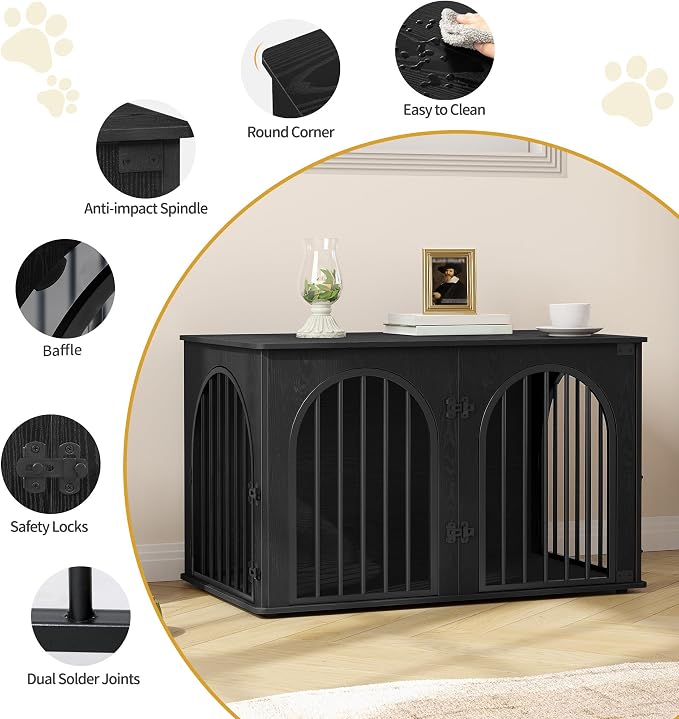 Hzuaneri 39.4" Wooden Dog Crate Furniture, Indoor Dog Kennel Dogs Cage for Small/Medium/Large Dogs, Heavy Duty Dog Crates Decorative Pet House End Side Table TV Stand, Black DFC84104B