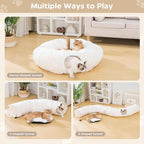 Avont Cat Tunnel Bed for Indoor Cats, Beige | Cat Donut Tunnel Toys | Folds Into a Cozy Bed | 3 Shapes: Donut, C, S | 9.8in Large Cats | 2 Peek Holes & 2 Toy Balls