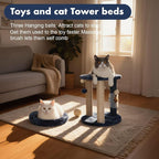 MECOOL Cat Scratching Post Tree with Tower Soft Bed.Natural Quality Sisal Carpet Jute Scratch Posts with Three Hanging Ball Toys and Massage Brush for Indoor Cats and Kittens Blue