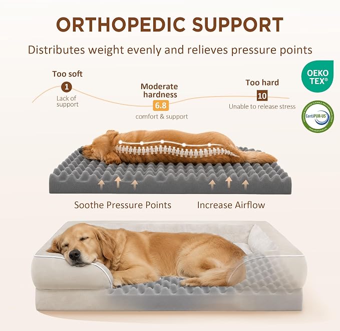 Comfort Expression Orthopedic Dog Bed for Extra Large Dogs with Bolster | Waterproof Dog Couch Bed with Washable Cover & Non-Slip Bottom, Supportive Egg Crate Foam XL Pet Bed, 45x35 Inch