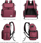Modoker Multi-Compartment Dog Travel Backpack for Pet Supplies, Rose Red | Dog Travel Accessories Organizer with 2 Food Bags, 2 Bowls, Quick-Access Pockets, Tissue Opening, Luggage Sleeve, Feeding Mat