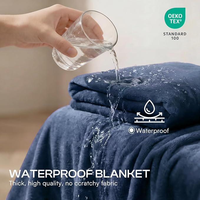 Luciphia Waterproof Pet Blanket, Washable Reversible Sherpa Fleece Throw | Liquid-proof furniture protector for bed and couch, soft reversible sherpa fleece for dogs, cats blue, S