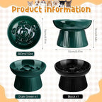 Tioncy 2 Pcs Ceramic Elevated Slow Feeder Cat Bowl, Raised Cat Slow Feeder Bowl, Anti Vomiting for Dry and Wet Food, No Spill High Edge Easy Clean Dishwasher Safe (Dark Green,Black)