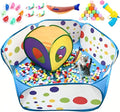 Ball Pit and Tunnel Tent for Cats, with 200 Pom‑pom Balls, 1 Ball Launcher, 8 Bell Balls, 4 Colorful Mice and 1 Saury Fish, Foldable Indoor & Outdoor Cat Activity Center for Interactive Play