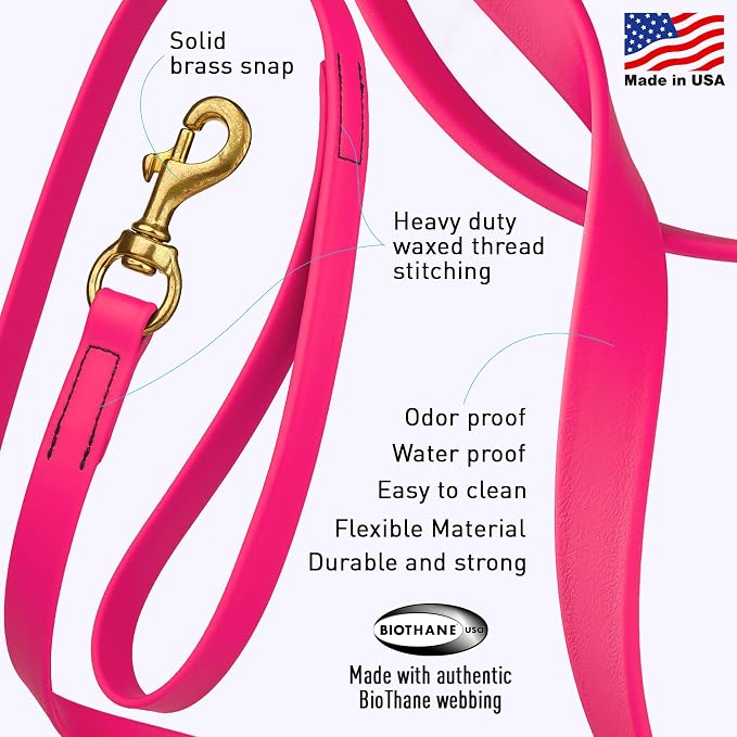 Viper Biothane K9 Working Dog Leash Waterproof Lead for Tracking Training Schutzhund Odor-Proof Long Line with Solid Brass Snap for Puppy Medium and Large Dogs, 33ft Passionfruit Pink