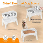 URPOWER Elevated Dog Bowls, 3-in-1 Double Deck Raised Dog Bowl Stand | 4 Height Adjustable Raised Stand with 2 Stainless Steel Food Bowls & Licking Plate for Small, Medium & Large Dogs