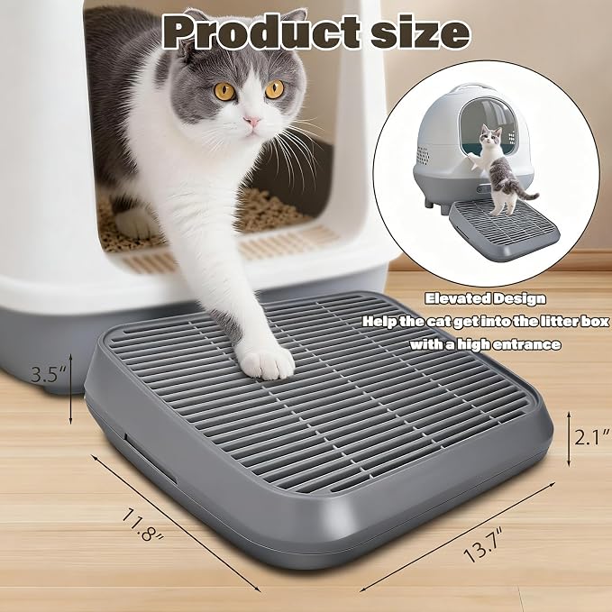 Cat Ramp for Litter Box, Anti-Tracking Litter Trapper, Dark Gray | Litter Box Step for Kittens & Senior Cats, 0.2-in Filter Holes, Non-Slip Base, Easy-Rinse ABS, Fits Most Litter Boxes