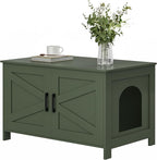 Homhedy 31.5" L Cat Litter Box Enclosure with Barn Door, Green | Wooden Cat Washroom Furniture, Cat House, Pet Storage Cabinet, Dog-Proof, Fit Most of Litter Box, Farmhouse Style