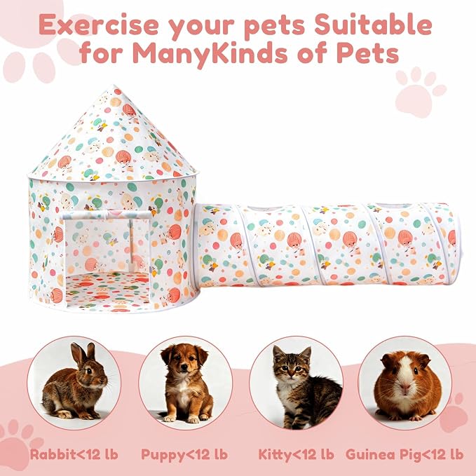 2-in-1 Cat Play Set, Pop-Up Cat Tunnel Rest Hut with Plush Ball Toys | Collapsible Cat Toys Combo with Tent & Ball for Indoor Tunnel, Hiding & Lounging，Suitable forca, dogs, rabbits. Perfect toy.