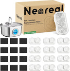 Neareal Cat Water Fountain Replacement Filters and Pre-Filter Sponges | Includes 12 Filters and 12 Sponges for 74oz/2.2L Stainless Steel Pet Fountain