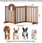 Wooden Freestanding Foldable Dog Gate, 24 Inch Height 3 Panel Pet Gate No Drill for Doorways Stairs, Fully Assembled Indoor Puppy Fence (Teak Color, 60" W x 24" H)