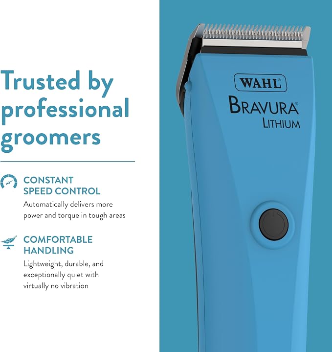 Wahl Professional Animal Bravura Lithium Ion Clipper, 41870-0438, Turquoise | Professional-Grade Pet Clippers for Grooming, 5-in-1 Fine Adjustable Blade, Perfect for Cats and Small to Medium-Sized Dogs