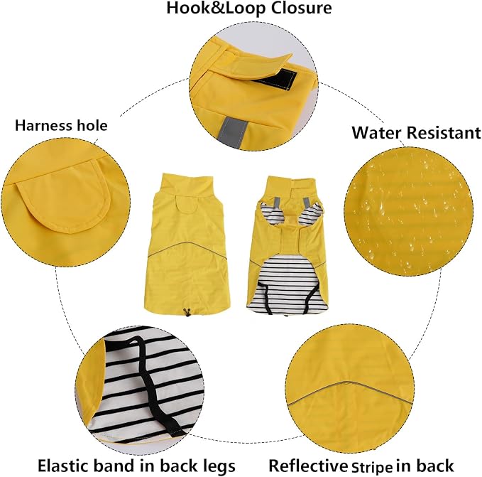 Dachshund Raincoat Weiner Dog Clothes Suitable for Dachshunds Corgi, Weiner, Dog Waterproof Coat with Reflective Stripe underbelly Protection - Yellow - XL