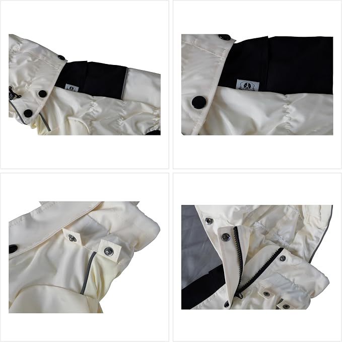 LOVELONGLONG Waterproof Dog Raincoat with Removable Hood – Outdoor Full Body Dog Jacket, Windproof Snowproof Shell Suit – All Season Pet Rain Gear Ivory XL