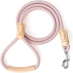 Mile High Life Dog Leash with Genuine Leather Handle, 4/5/6FT, Reflective | Rope Leash, Heavy Duty 360° Swivel Metal Clasp, for Small Medium & Large Dogs Walking (Pink, 72 Inch-1/2)