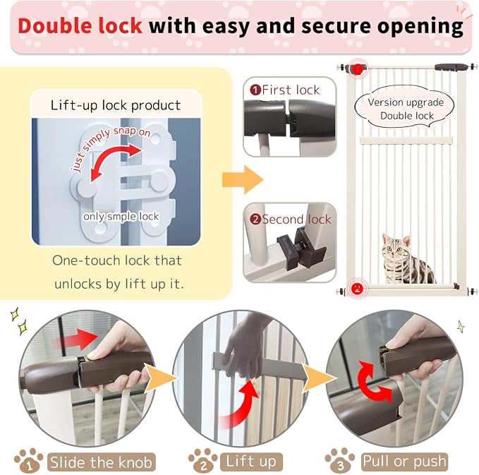 Lumizone 55.12" Extra Tall Pet Gate for Cat Dog 30.12"-38.38" Wide Cream | Extra Tall Cat Gate for Doorway Hallway Stairs Pressure Mounted 1.37" Gap No Drilling Auto-Close Dual-Lock