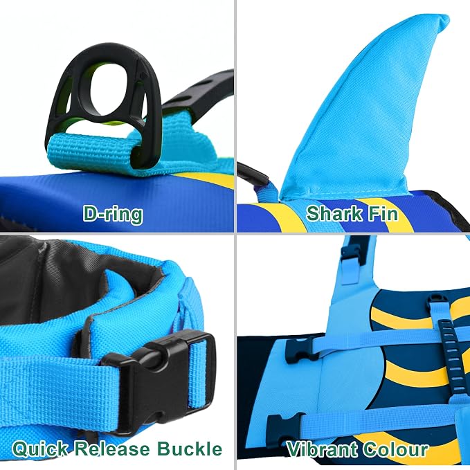 Fragralley Shark Dog Life Jacket, High Buoyancy with Tear-Resistant Nylon, Dog Float Vest for Swimming and Boating, Pet Life Preserver for Small Medium Large Dogs (PFD)