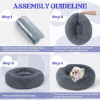 rabbitgoo Calming Cat Beds for Indoor Cats, 23 inches, Dark Grey | Soft Warm Donut, Fluffy Faux Fur, Supportive Raised Rim, Anti-slip, Machine Washable, Up to 25lbs Cats & Small Dogs