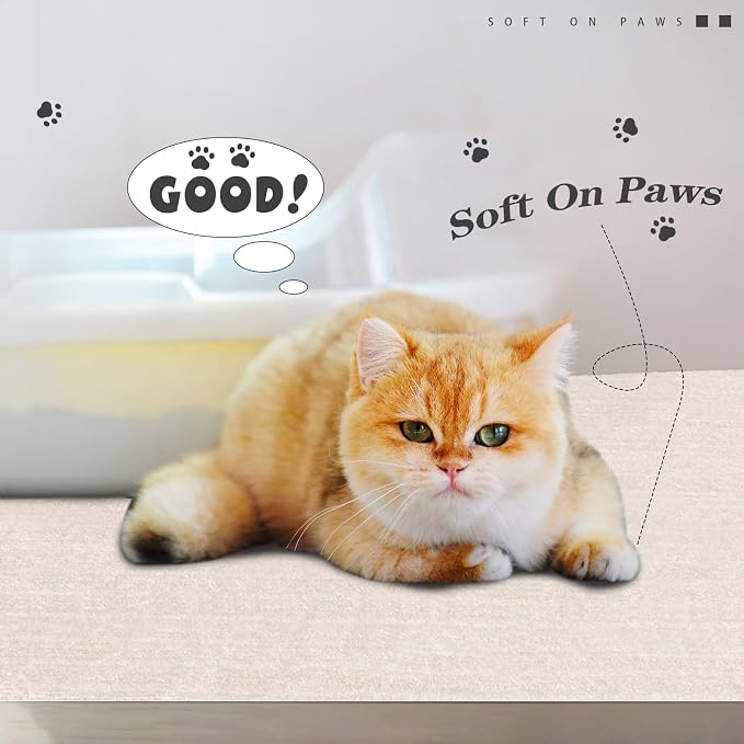 Tinideya 2 Pcs Corner Cat Litter Mat 29 Inch for Corner Machine Washable Litter Mat Ridged Design Fan Shaped Absorbent Cat Litter Rug for Box Less Waste Space(Beige White)