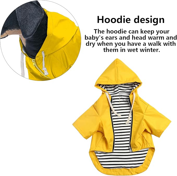 Dog Raincoat rain Jacket Raincoat Dogs Waterproof Small Medium Breeds Zip Closure Storage Pocket Harness Hole Yellow Medium