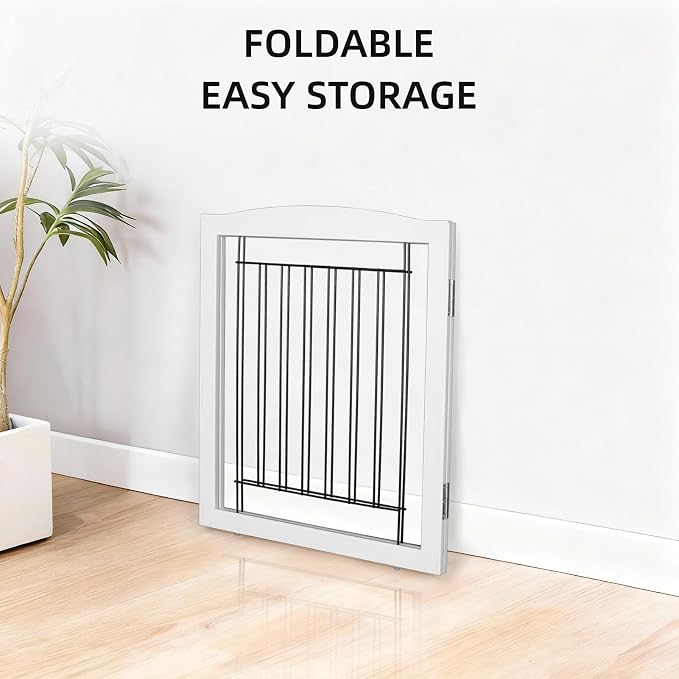 ZJSF Freestanding Foldable Dog Gate - Extra Wide Wooden White Puppy Gate - 2 Panels Pet Fence