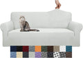 YEMYHOM Couch Cover Latest Jacquard Design High Stretch Sofa Covers for 3 Cushion Couch, Pet Dog Cat Proof Slipcover Non Slip Magic Elastic Furniture Protector (Large, Ivory)