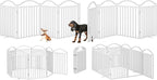 BHG Metal No-Assembly Freestanding Dog Gate with Door Walk Through, Extra Wide 96", Extra Tall 32" Pet Gate, Accordion Puppy Folding Playpen Dog Fence, with 4PCS Support (White, 8 Panels)