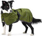 Waterproof Large Dog Raincoat, Windproof Rain Jacket with Velvet Lining for Outdoor Windy Weather, Breathable Full-Body Coverage Dry Suit Coat with Reflective Strips for Extra Big Dog (Green, XL)