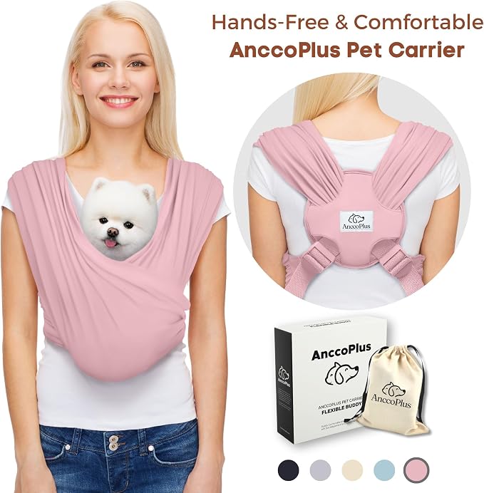 AnccoPlus Dog Carriers for Small Dogs, Front Facing Dog Sling Carrier, Hands Free Cat Carrier, Size Adjustable, Reducing Back Pain, Premium Cotton, Safe and Soft Dog Carrier (Regular, Light Pink) | Patented Front Carrier Reduces Back and Neck Strain; A...