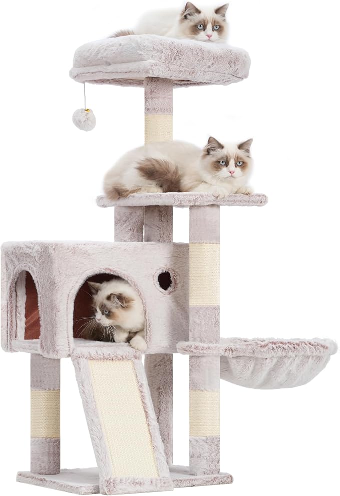 Gitelsnour Cat Tree Tower 42'' with Condo, Indoor Scratching Post GCT005SMU | Cat House for Small and Kittens, Soft Basket, 2 Large Platforms, Scratching Board, Multi-level, Toy, Mushroom
