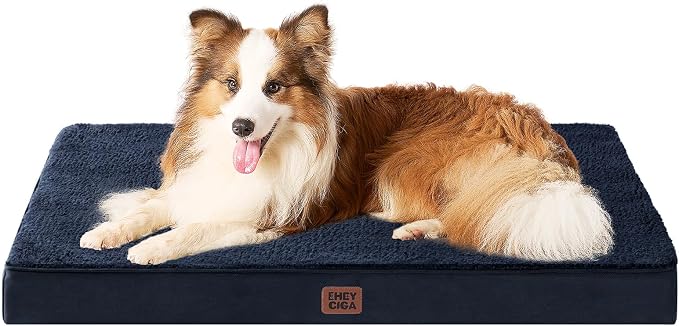 EHEYCIGA Orthopedic Dog Bed Large with Removable Washable Cover,Navy,41x27 | Egg Crate Foam Support,Durable Oxford fabric,Non-Slip Bottom,Machine Washable,Soft Waterproof Plush Pet Bed Mat For Crate