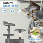 FDW | 54" Cat Tree Tower | Light Gray | Multi-Level Indoor Activity Center | with Sisal Scratching Posts, Condos, Plush Perches, Hanging Cat Toys | Sturdy, Easy to Assemble | for Kittens & Adult Cats