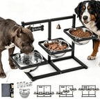 Extra Large Elevated Dog Bowl Stand for Multiple Dogs – 6 Height Adjustable Raised Stand with 3×101oz Stainless Steel Bowls & Non-Slip Mat for XLarge Breeds