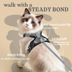 rabbitgoo Cat Harness and Leash Set, Escape Proof Vest, Grey | Soft Breathable Mesh, Easy Adjustable Fit, Snap Buckles, Sturdy Clip, Reflective Strips, for Medium to Large Cats Walks, M