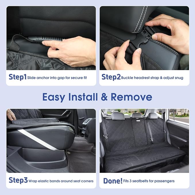 ALLANSING Upgraded 900D Heavy Duty Dog Back Bench Seat Cover, Car Seat Protector, Seatbelt & Armrest Compatible, Waterproof & Non‑Slip for Dogs & Kids, Fits Compact Cars and SUVs
