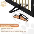 PUPETPO Freestanding Pet Gate for Dogs, Foldable Wooden Dog Gate for House, Indoor Dog Gate for Doorways, Stairs, Step Over Pet Puppy Safety Fence, Support Feet Included,24" Height 3 Panels,Black&Gold