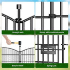 10 Panel No Dig Decorative Garden Fence with Gate 24" H x 20'L Dog Barrier | Rustproof welded steel with lock gate, deep stakes for yards, patios. Modular design contains pets, rabbits, small animals.