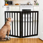 Dog Gate Indoor, Freestanding Dog Fence for The House, Doorways, Hallways,or Stairs,Pet Gate Foldable Wooden,Expandable 32" Height 2 Panels,Black