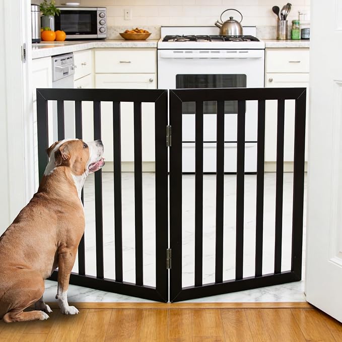Dog Gate Indoor, Freestanding Dog Fence for The House, Doorways, Hallways,or Stairs,Pet Gate Foldable Wooden,Expandable 32" Height 2 Panels,Black