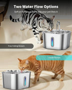 Stainless Steel Cat Water Fountain - 74oz/2.2L Cat Drinking Fountain | Quiet Cat Fountain for Indoor Cats and Small Dogs, Automatic Pet Water Dispenser Keeps Fresh Water