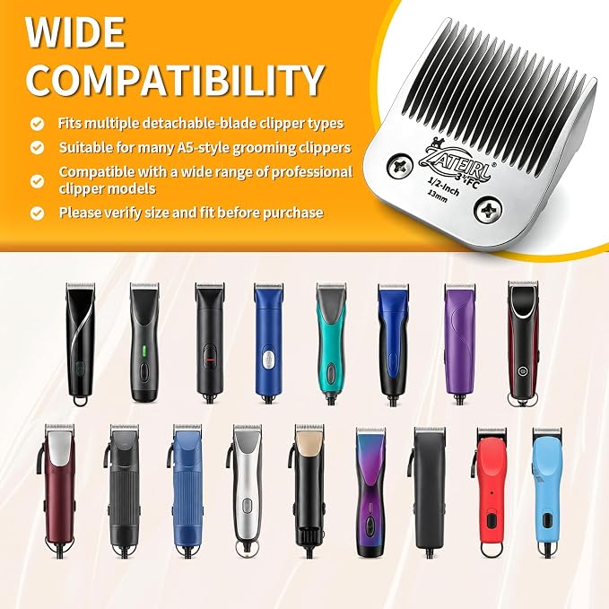 Size 3-3/4FC Detachable Pet Grooming Clipper Blade with Ceramic Cutter, 13mm 1/2 Inch Cut Length, Silver, Compatible with Andis, Oster A5, Wahl KM10, 1 Pack