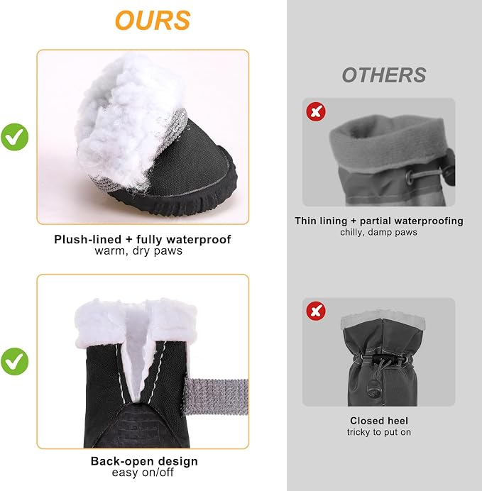 BEAUTYZOO Dog Winter Boots, Waterproof Dogs Snow Shoes with Anti-Slip Sole & Warm Fleece Lining-Indoor Outdoor Paw Protectors for Small Dogs, Puppy Booties to Prevent Licking on Hardwood Floors,Size 1